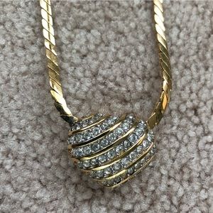 S.A.L.O. Vintage gold Tone Heart Pendant Necklace with Faux Diamond Accents